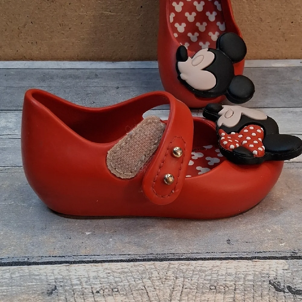 Mini Melissa Mickey and Minnie Mouse Red Jelly Mary Jane Shoes Size 5